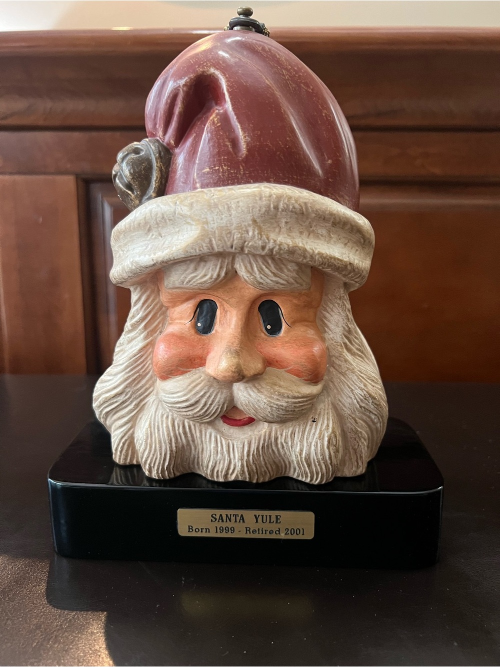RARE signed numbered Timmy Woods Santa Face wooden vintage purse w/display stand